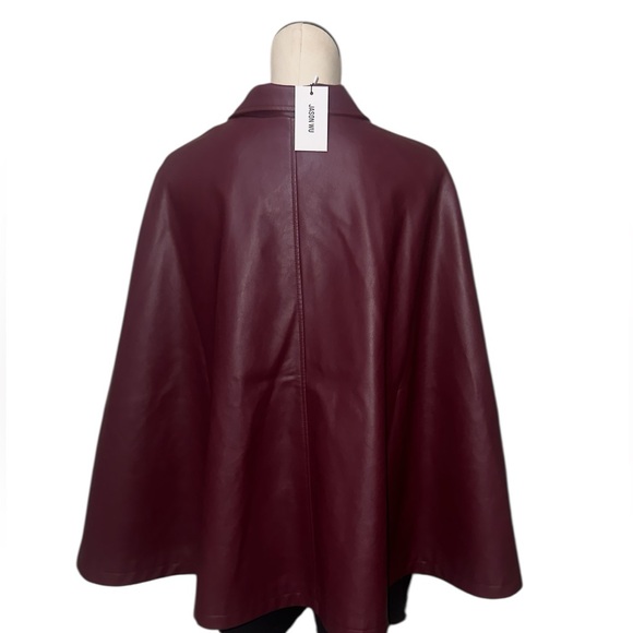 NWT JASON WU Faux Leather Cape Coat Trench Poncho Belted Burgundy Jacket OS - Picture 5 of 7